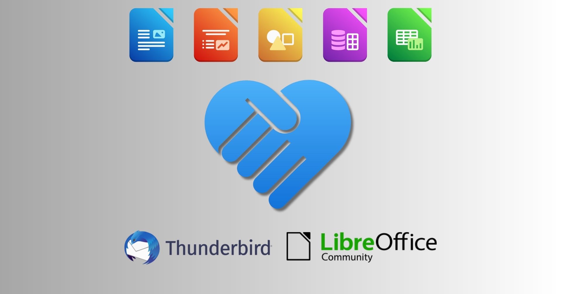 LibreOffice and Thunderbird logos, shaking hands