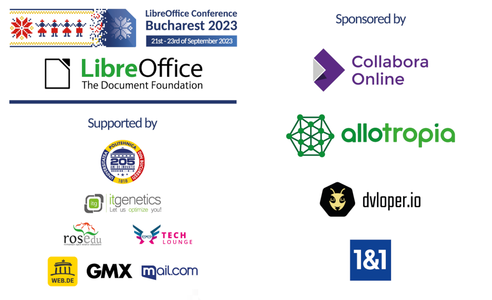 LibreOffice  Conference 2023 sponsor and supporter logos