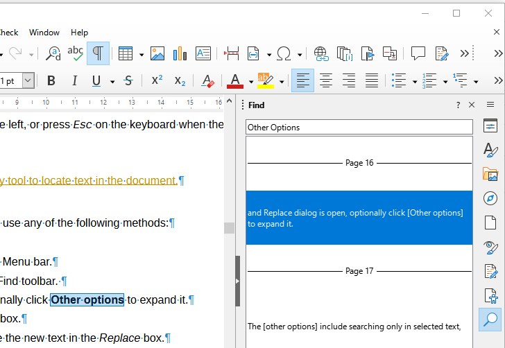 Quick Find deck in LibreOffice Sidebar