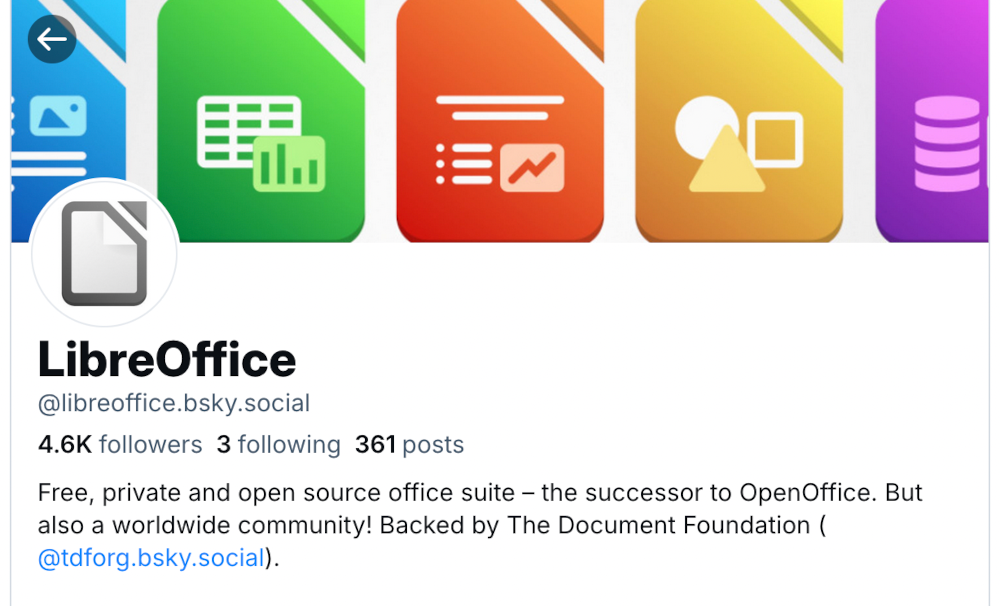 Screenshot of LibreOffice account on Bluesky