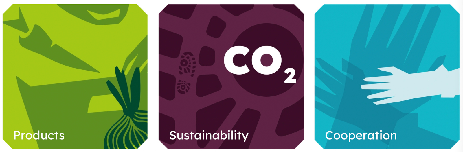 Values: products, sustainability, cooperation