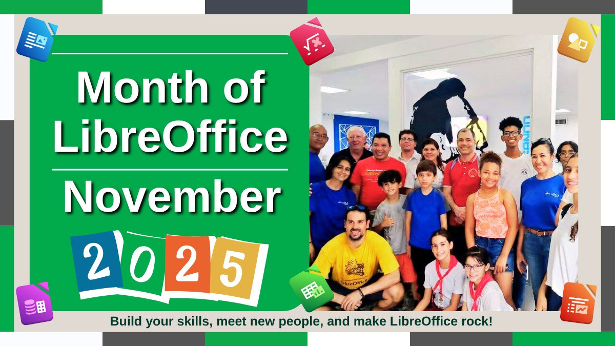 Month of LibreOffice banner, showing community members at events