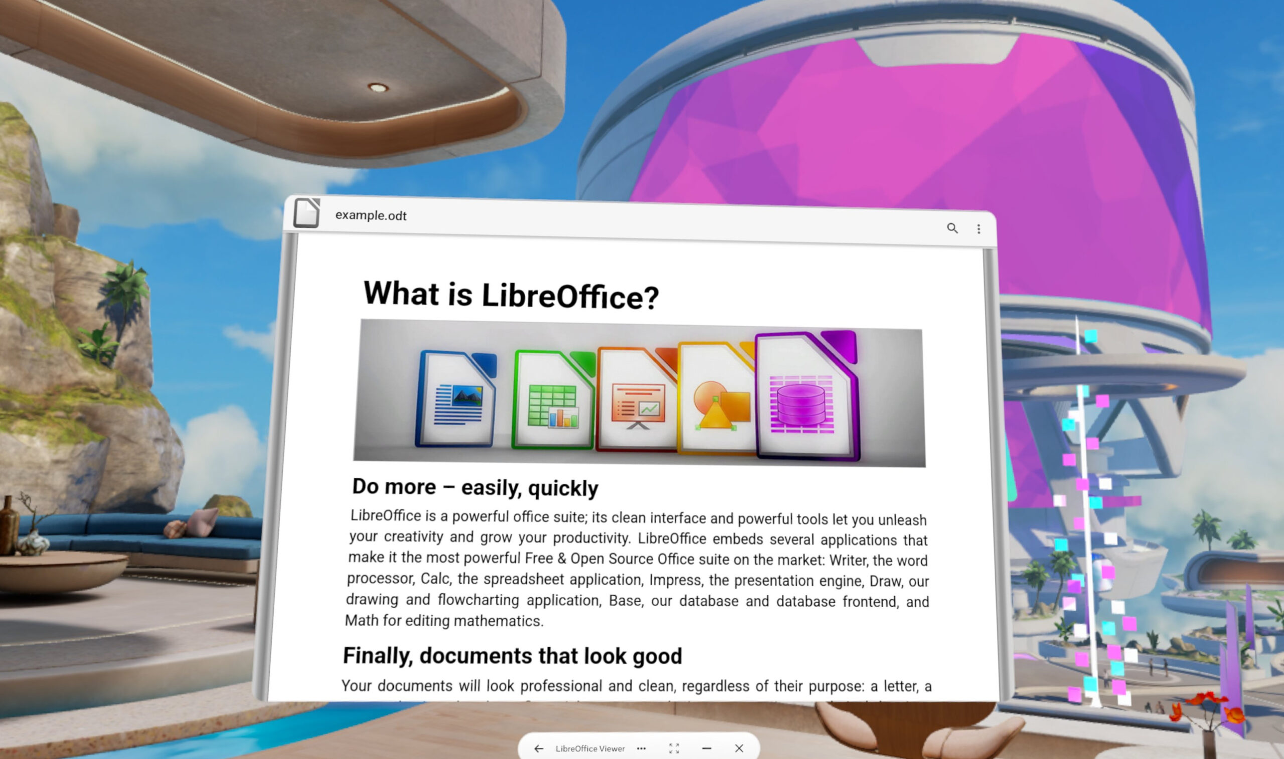 Screenshot of LibreOffice Viewer on Meta Horizon OS